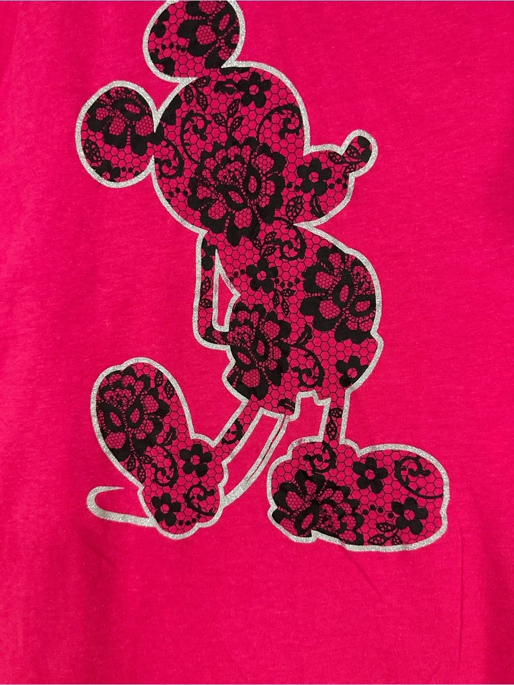 Disney Mickey Mouse 2 Piece Pajama Set XL 16-18 Pink Floral Capri Sleepwear - Picture 4 of 12